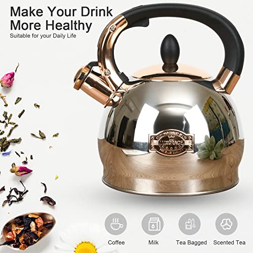 LUXGRACE Stainless Steel Whistling Tea Kettle with Metal Capsulated Bottom for Quick Heat Distribution 2.8 Quart - Image 2
