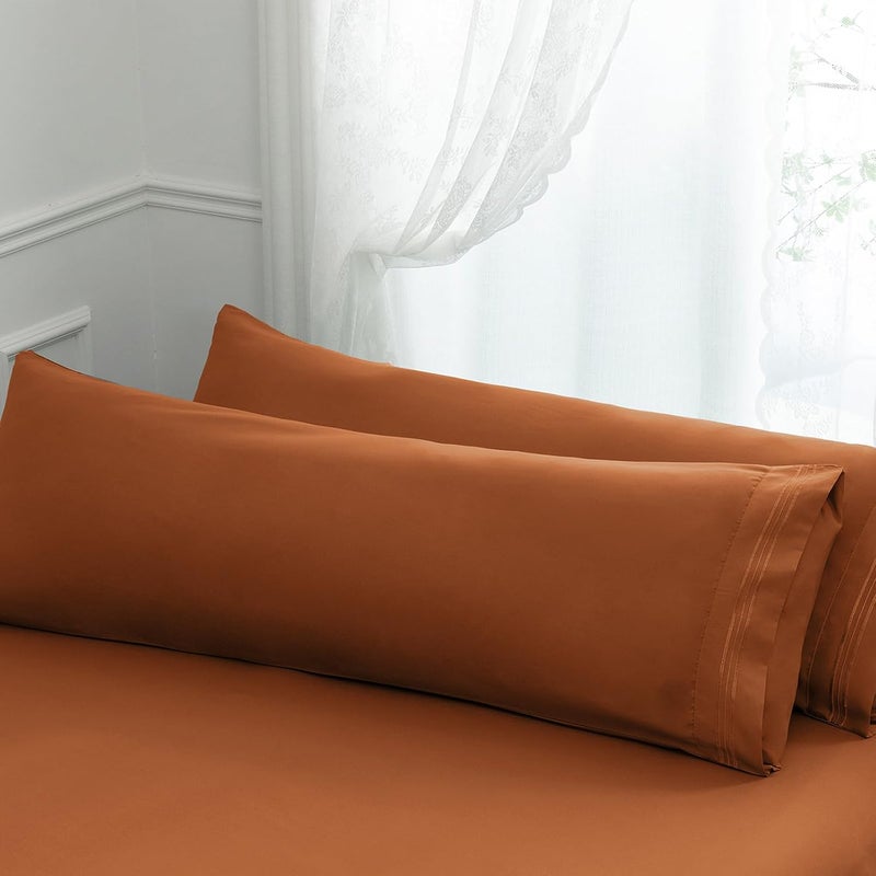 Aormenzy Microfiber Pillow Cases - Body Size Set of 2-1800 Thread Count Ultra Soft Caramel Pumpkin Pillowcases - Wrinkle Resistant Pillow Covers with Envelope Closure - 21" x 54" - Image 1