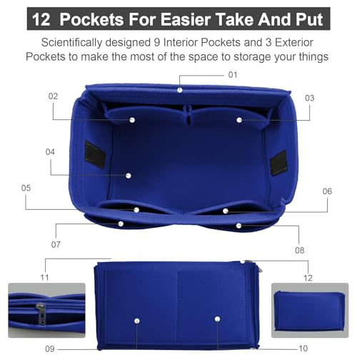 OMYSTYLE Darkblue Organizer Insert, Felt Tote Bag Organizer Insert with 5 Sizes, Handbag Dividers for Inside Purse, Compatible with Longchamp, Neverful, Speedy and More - Image 3