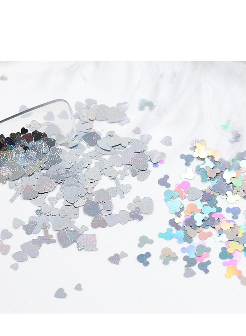SYOSI Silver Laser Nail Art Glitter, 3D Holographic Sparky, Star Flower Sequins Mixed Size Glitters Acrylic Iridescent Flake Supplies Decoration DIY Accessories Makeup Eyes Hair Jewellery - Image 5