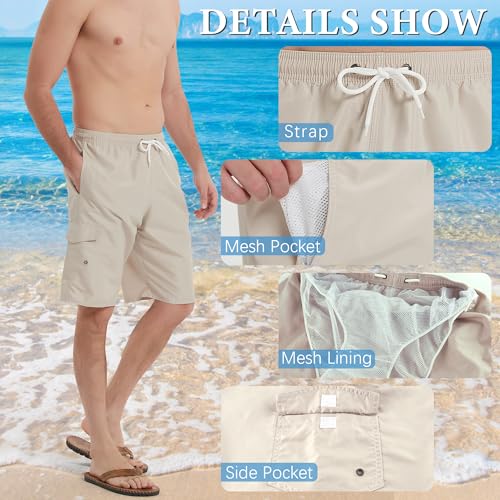 Srnede Mens Swim Trunks Shorts Quick Dry 11 Inch with Mesh Lining Funny Swimwear Bathing Suits Khaki - Image 2