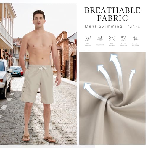 Srnede Mens Swim Trunks Shorts Quick Dry 11 Inch with Mesh Lining Funny Swimwear Bathing Suits Khaki - Image 4