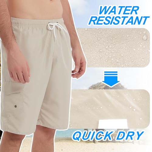 Srnede Mens Swim Trunks Shorts Quick Dry 11 Inch with Mesh Lining Funny Swimwear Bathing Suits Khaki - Image 3