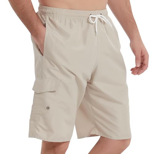 Srnede Mens Swim Trunks Shorts Quick Dry 11 Inch with Mesh Lining Funny Swimwear Bathing Suits Khaki - Image 1