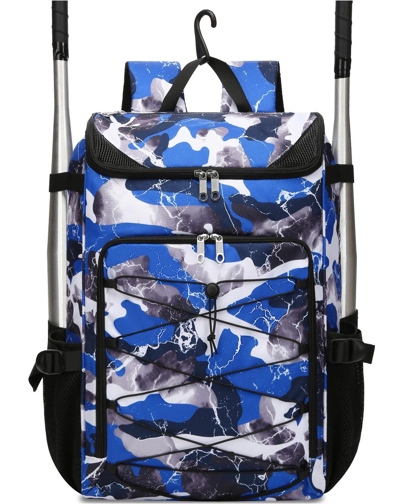 FOKDUVB Baseball Softball Gear Bag Backpack for Boys Girls Ages 8-12 12-14 Large Kids Youth Bat Bag with Ventilated Shoe Compartment Baseball Softball Players Stuff Supplies (Blue, Camouflage) - Image 1