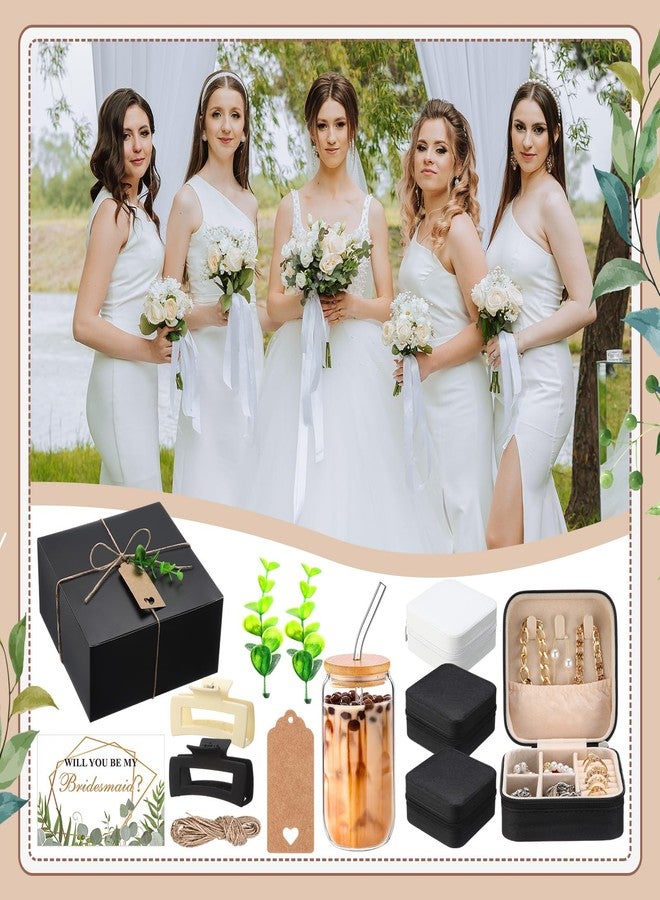 Quelay 56 Pcs Bridesmaid Proposal Gift Set, 15oz Glass Cup, Mini Jewelry Box, Square Clips, Gift Box Will You Be My Bridesmaid Invitation Card for Bridal Shower Bridesmaid Bachelorette Party (Black) - Image 4