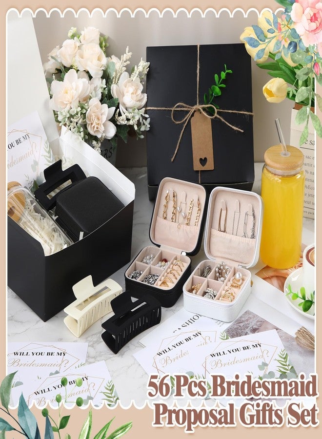 Quelay 56 Pcs Bridesmaid Proposal Gift Set, 15oz Glass Cup, Mini Jewelry Box, Square Clips, Gift Box Will You Be My Bridesmaid Invitation Card for Bridal Shower Bridesmaid Bachelorette Party (Black) - Image 3
