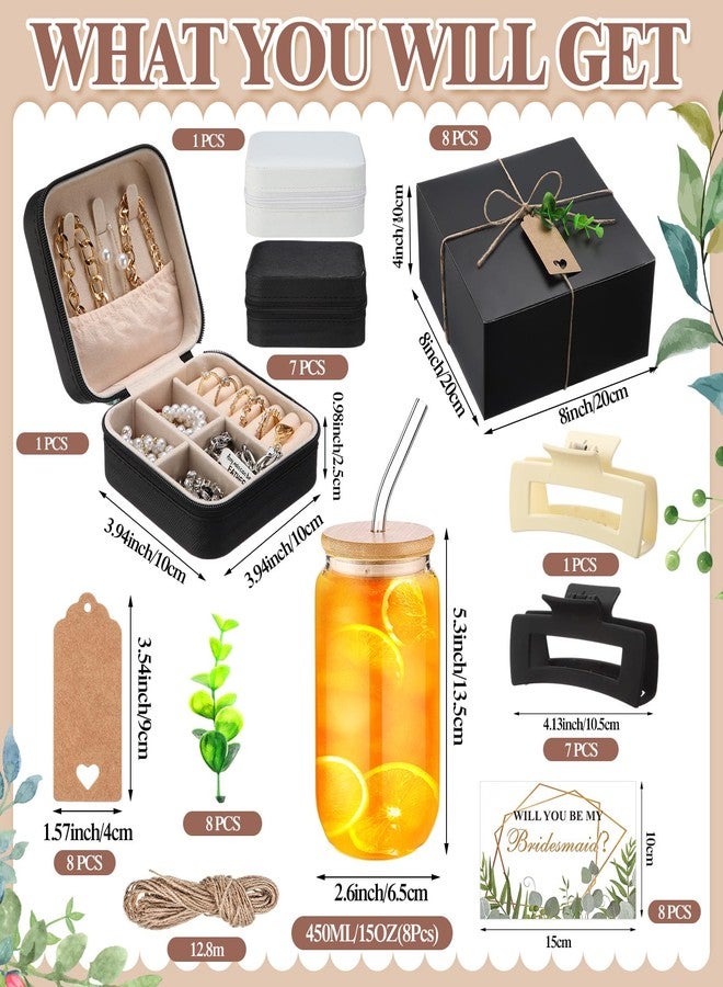 Quelay 56 Pcs Bridesmaid Proposal Gift Set, 15oz Glass Cup, Mini Jewelry Box, Square Clips, Gift Box Will You Be My Bridesmaid Invitation Card for Bridal Shower Bridesmaid Bachelorette Party (Black) - Image 2
