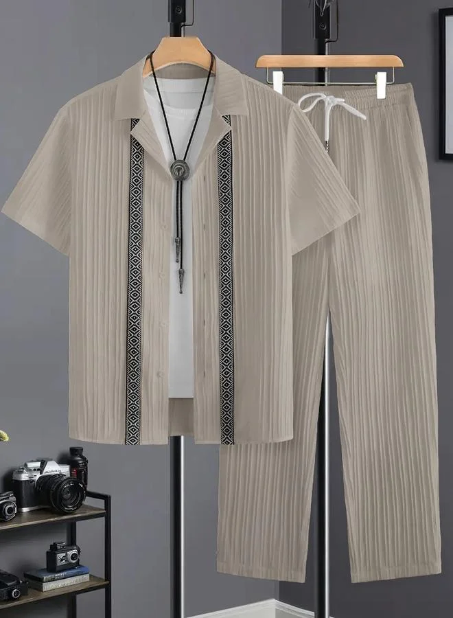 تايك تو Men Plus Size Patterned Panel Shirt and Pants Co-ord Set