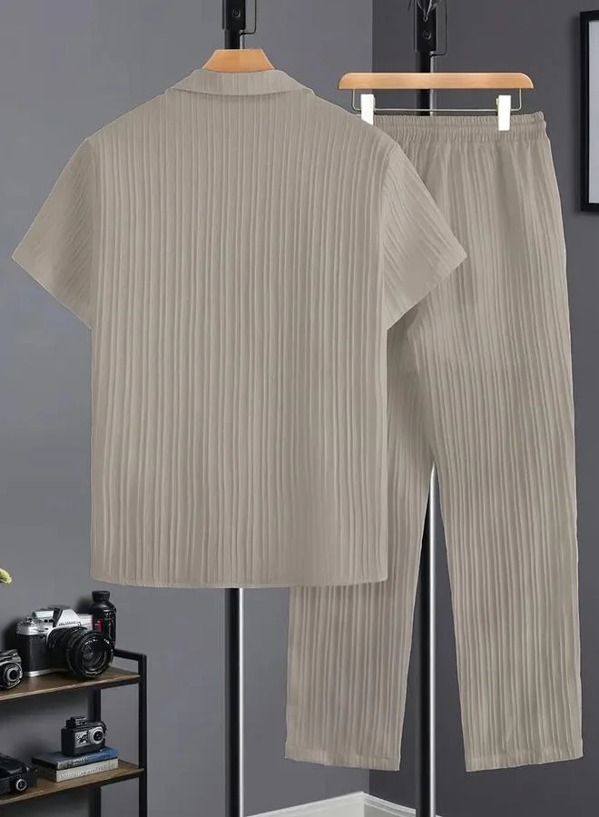 تايك تو Men Plus Size Patterned Panel Shirt and Pants Co-ord Set
