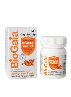 BioGaia Protectis Immune Active Kids Probiotic | Clinically Proven Probiotic + Vitamin D | Supports Immune, Digestive & Overall Health | Kids Probiotic | Orange Chewable Tablets | 60 Day Supply  - Image 1