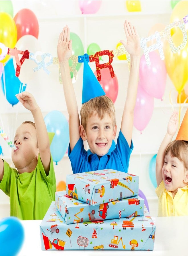NEPOG ورق تغليف هدايا بتصميم شاحنة جرار قيد الإنشاء للأطفال والأولاد والرجال، ورق تغليف هدايا عيد ميلاد بتصميم بناء، 6 ورقات مطوية بشكل مسطح، مقاس 20 × 30 بوصة لكل ورقة، مناسب لحفلات أعياد الميلاد وحفلات استقبال المولود الجديد. - Image 5