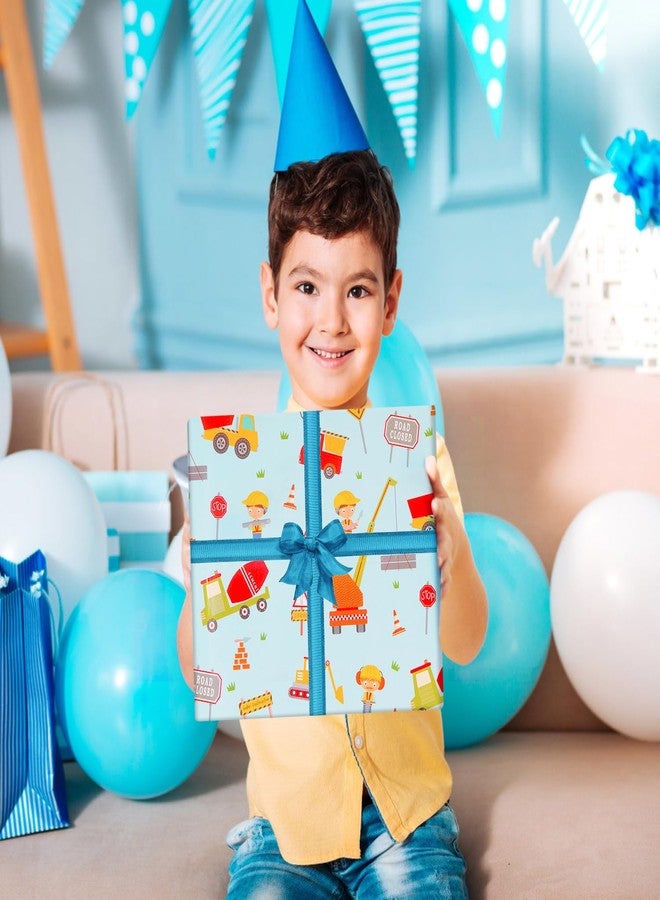 NEPOG ورق تغليف هدايا بتصميم شاحنة جرار قيد الإنشاء للأطفال والأولاد والرجال، ورق تغليف هدايا عيد ميلاد بتصميم بناء، 6 ورقات مطوية بشكل مسطح، مقاس 20 × 30 بوصة لكل ورقة، مناسب لحفلات أعياد الميلاد وحفلات استقبال المولود الجديد. - Image 4