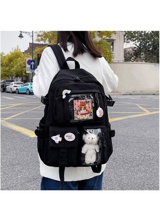 MIXDE Large Capacity School Backpack Multifunction Casual Water Resistant Double Shoulder School Bag Computer Backpack Business Durable Laptops Travel Backpacks with Pin Accessories Plush Pendant - Image 2