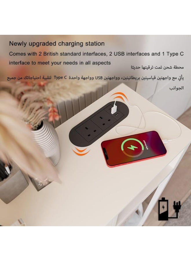 إكسبرت طاولة كونسول للمدخل مع خزانة، طاولة مميزة لغرفة المعيشة وغرفة النوم 100×30×90 سم مع قاعدة شحن، طاولة قهوة عصرية مع رف تخزين وأدراج ومخرج طاقة، أبيض - Image 5