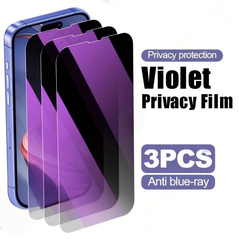 3 Pack Anti Peep Blue Light Tempered Glass Screen Protector for iPhone 16 Plus Electrostatic Adsorption Bubble Free Ultra Thin - Image 1
