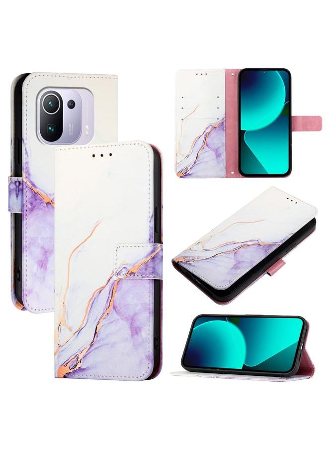 إيروريكس - جراب هاتف Xiaomi Mi 11 Pro PT003 من الجلد القابل للطي بنمط رخامي (أبيض أرجواني) - Image 1