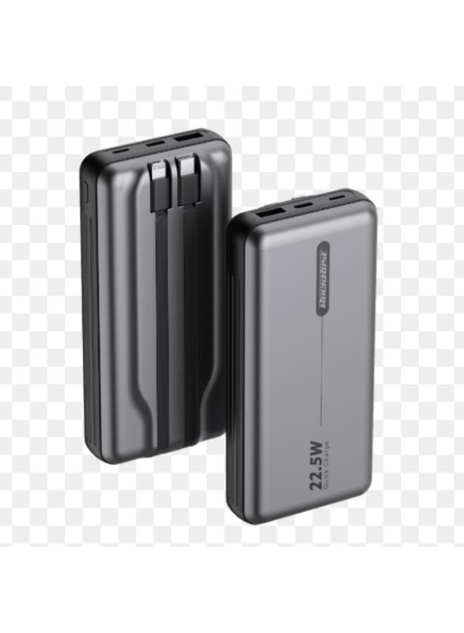 ROCKROSE Powerade 20 Neo 20000 mAh 22.5W Lightning&USB-C Cable Embedded Power Bank Gray