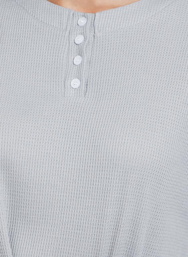 ستايلي تيشيرت محبوك بنمط وافل وأكمام طويلة - Image 3