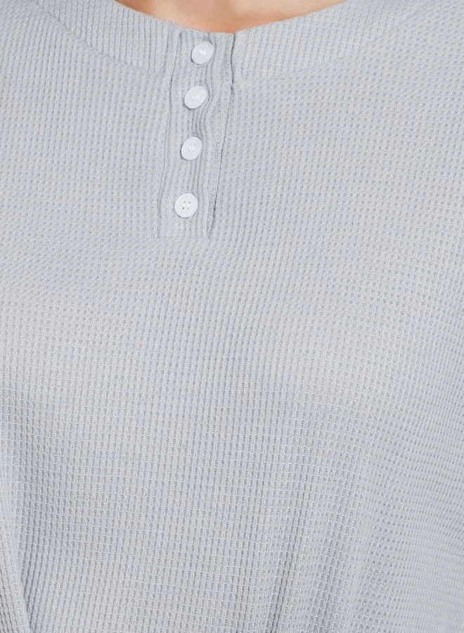 Styli  Grey Waffle Knit Long Sleeve T-Shirt for Women | Best Price UAE