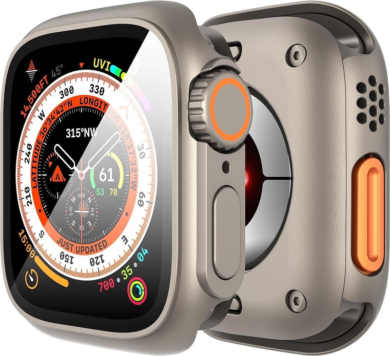 Meyaar 2in1 Case for Apple Watch Series 9 8 7 Convert to Ultra with Screen Protector 45mm, Full Coverage Hard PC Bumper Back Frame, Protective Cover for iWatch 7 8 9 45mm (45mm Titanium) - Image 4