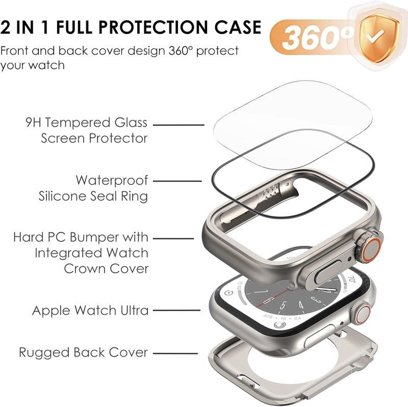 Meyaar 2in1 Case for Apple Watch Series 9 8 7 Convert to Ultra with Screen Protector 45mm, Full Coverage Hard PC Bumper Back Frame, Protective Cover for iWatch 7 8 9 45mm (45mm Titanium) - Image 3
