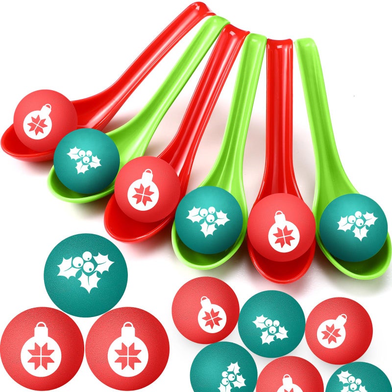 JellyArch 48 Pack Christmas Game for Family Party Spoon Relay Race Set Christmas Tree Santa Snowman Reindeer Ball and Spoon Race Game for Indoor Outdoor Holiday Party GiftsBall Berry - Image 3