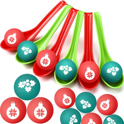 JellyArch 48 Pack Christmas Game for Family Party Spoon Relay Race Set Christmas Tree Santa Snowman Reindeer Ball and Spoon Race Game for Indoor Outdoor Holiday Party GiftsBall Berry - Image 1