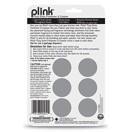 Plink Fizzy Drain Freshner, Prevents Buildup and Maintains a Clear Drain, Removes Drain Odor, Lemon Scent, Pack of 3, 18 Count, Fresh Lemon - Image 2