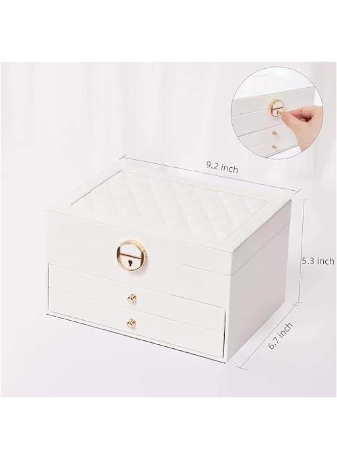 MIXDE 3Layer Jewelry Box, Jewelry Holder Organizer with Jewelry Organizer Drawer, Large Jewelry Boxes & Organizer with Velvet Earring Organizer Lockable Jewelry Holder Gifts for Women&Girls (White) - Image 2