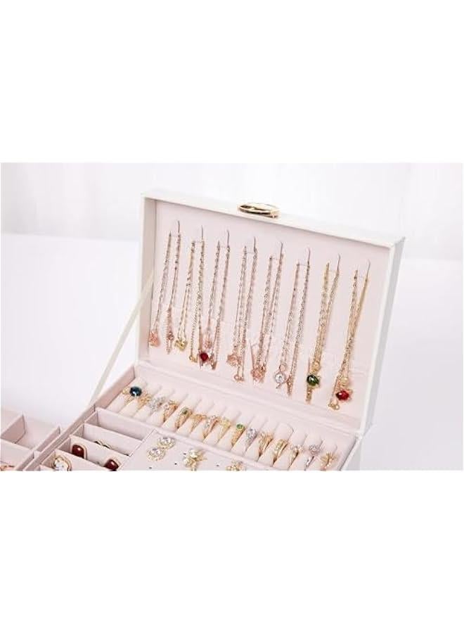 MIXDE 3Layer Jewelry Box, Jewelry Holder Organizer with Jewelry Organizer Drawer, Large Jewelry Boxes & Organizer with Velvet Earring Organizer Lockable Jewelry Holder Gifts for Women&Girls (White) - Image 4