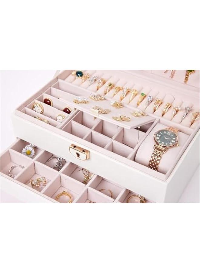 MIXDE 3Layer Jewelry Box, Jewelry Holder Organizer with Jewelry Organizer Drawer, Large Jewelry Boxes & Organizer with Velvet Earring Organizer Lockable Jewelry Holder Gifts for Women&Girls (White) - Image 5