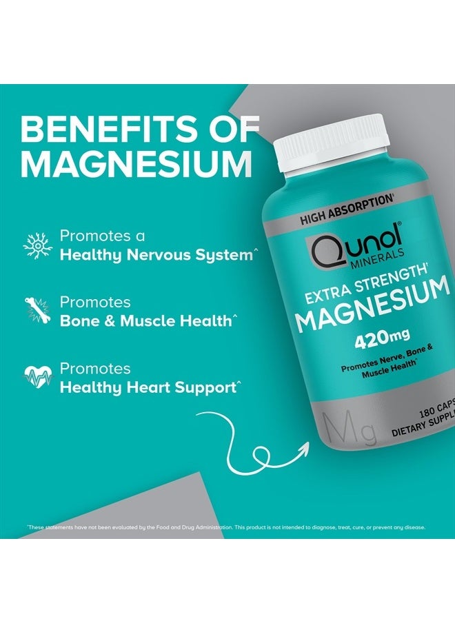 Qunol Magnesium Capsules 420mg, 100% DV, High Absorption Magnesium Supplement, Extra Strength, Bone and Muscle Health Supplement, 180 Count  - Image 2