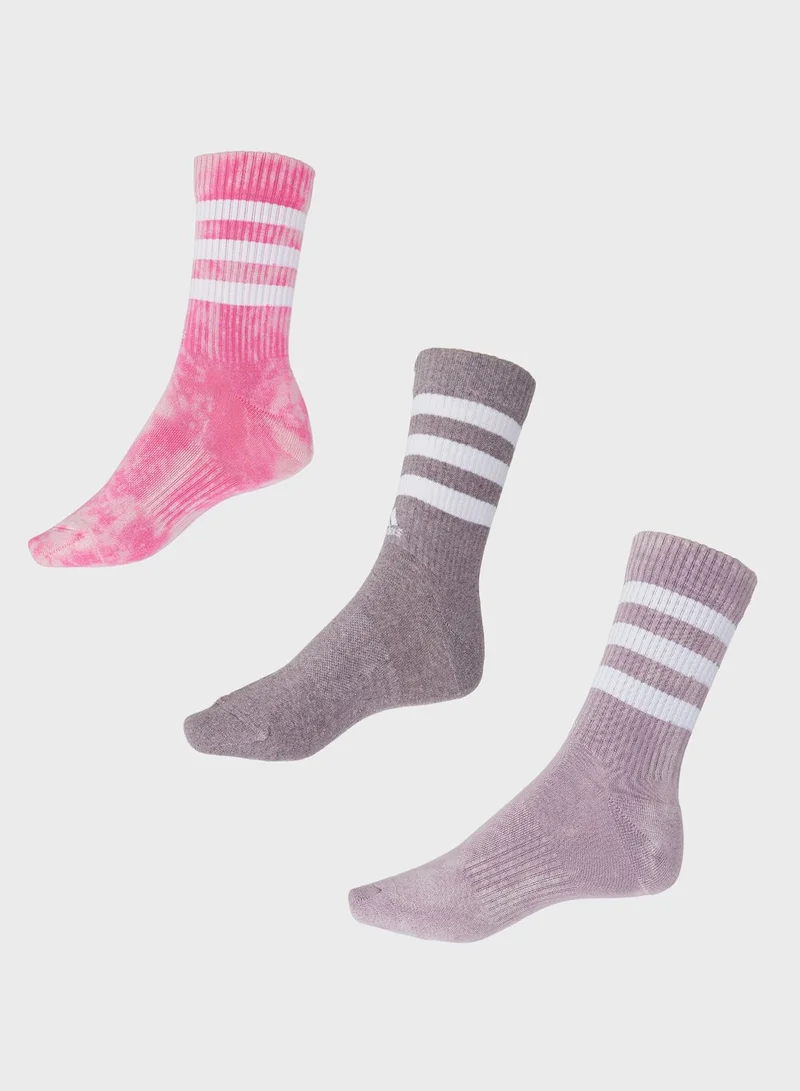 Adidas 3 Pack 3 Stripes Stonewash Crew Socks
