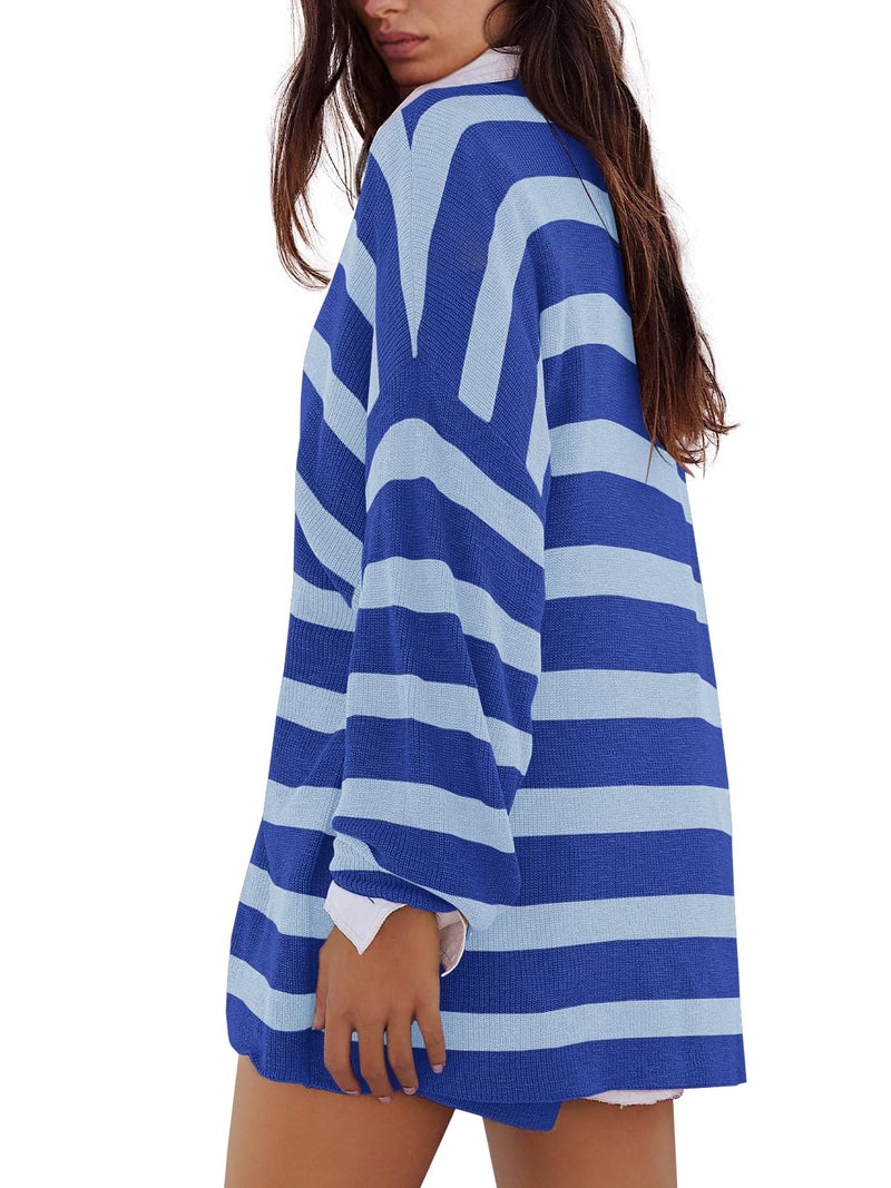Panadila Womens Shorts Sets 2 Piece Fall Outfits Striped Sweater Set Oversized Lounge Set Cute Matching Set 2024 (Dark Blue Combo,S) - Image 3