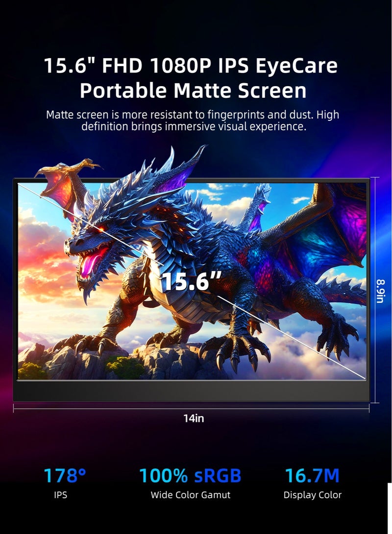 أوبيرفكت شاشة محمولة UPERFECT شاشة محمولة مقاس 15.6 بوصة 60 هرتز 1920 × 1080 FHD IPS IPS USB C ومنفذ HDMI صغير، شاشة ثانية رفيعة للغاية للكمبيوتر المحمول/الهاتف/وحدة التحكم في الألعاب، قابلة للتركيب VESA - Image 2