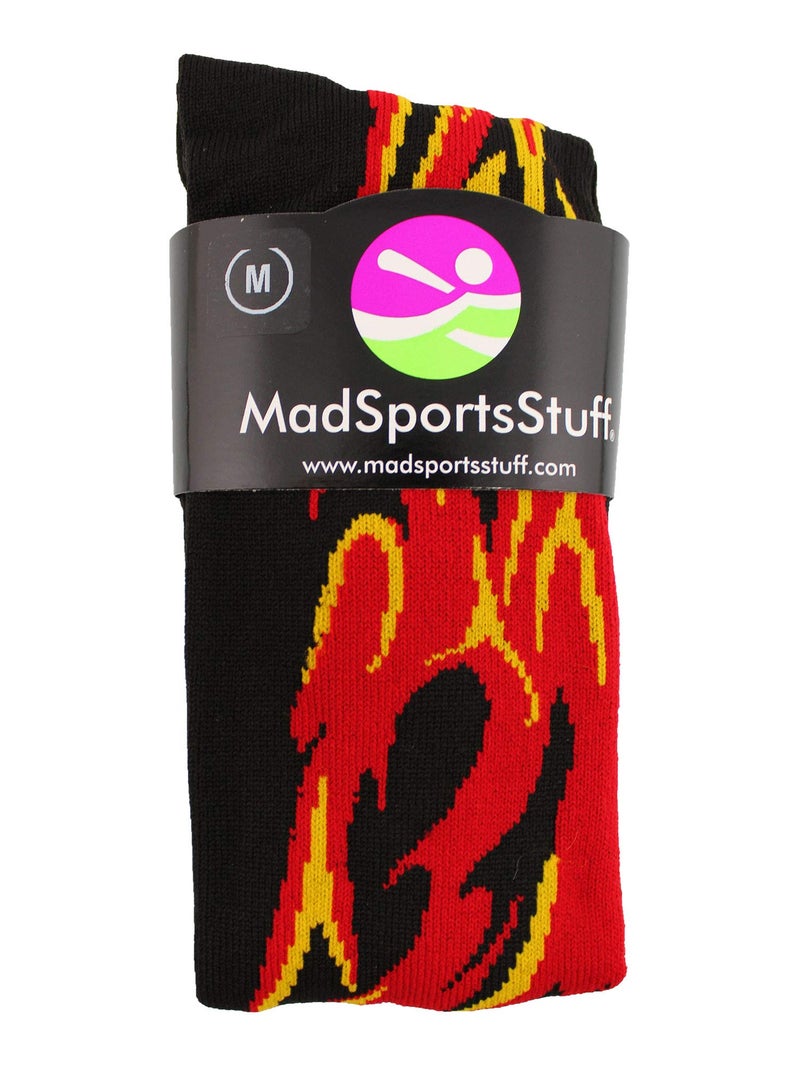 MadSportsStuff Flame Socks Athletic Over the Calf Socks (Black/Red/Gold, Medium) - Image 2