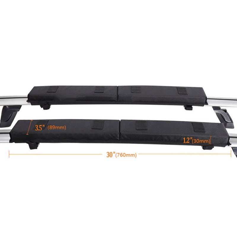 Car Soft Roof Rack Pads: Black High-quality Oxford Fabric, Foldable Design - Easy To Install, With 2 Tie Down Straps, 2 Tie Down Ropes, 2 Quick Loop Straps For Cars With Cross Bars, Kayak, Surfboard T - Image 2