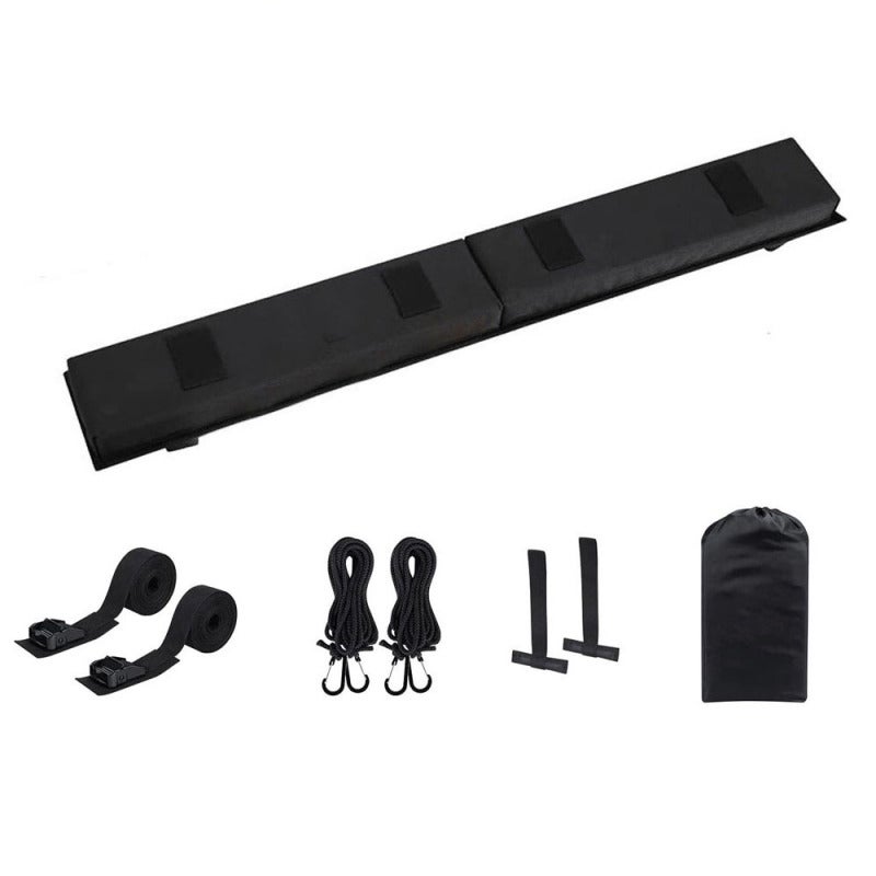 Car Soft Roof Rack Pads: Black High-quality Oxford Fabric, Foldable Design - Easy To Install, With 2 Tie Down Straps, 2 Tie Down Ropes, 2 Quick Loop Straps For Cars With Cross Bars, Kayak, Surfboard T - Image 1