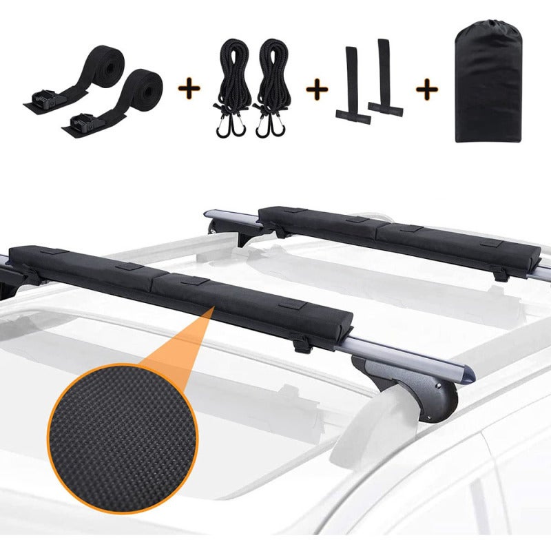 Car Soft Roof Rack Pads: Black High-quality Oxford Fabric, Foldable Design - Easy To Install, With 2 Tie Down Straps, 2 Tie Down Ropes, 2 Quick Loop Straps For Cars With Cross Bars, Kayak, Surfboard T - Image 3