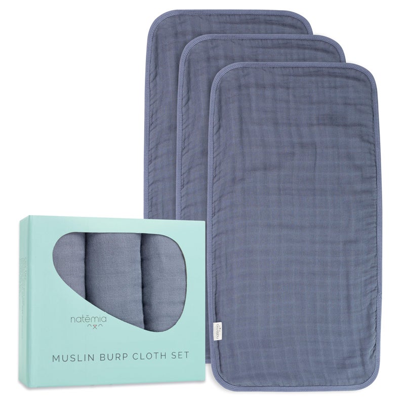 Natemia Muslin Burp Cloths for Baby Boys and Girls - Super Absorbent Baby Burp Cloths, Viscose Derived from Bamboo Cotton Baby Washcloths, 3-Pack Neutral Burp Cloths for Newborn, 21" x 11" - Image 1