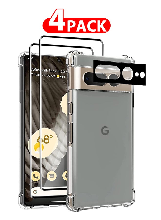 CATANES - 4 Packs For Google Pixel 7 Pro TPU Case and 2 Screen Protectors and Camera Lens Protector Clear Anti-Yellowing Transparent Shockproof Protective Phone Case Scratch Resistant Reinforced Corners Cover - Image 1