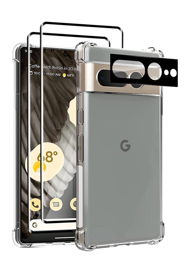 CATANES - 4 Packs For Google Pixel 7 Pro TPU Case and 2 Screen Protectors and Camera Lens Protector Clear Anti-Yellowing Transparent Shockproof Protective Phone Case Scratch Resistant Reinforced Corners Cover - Image 1
