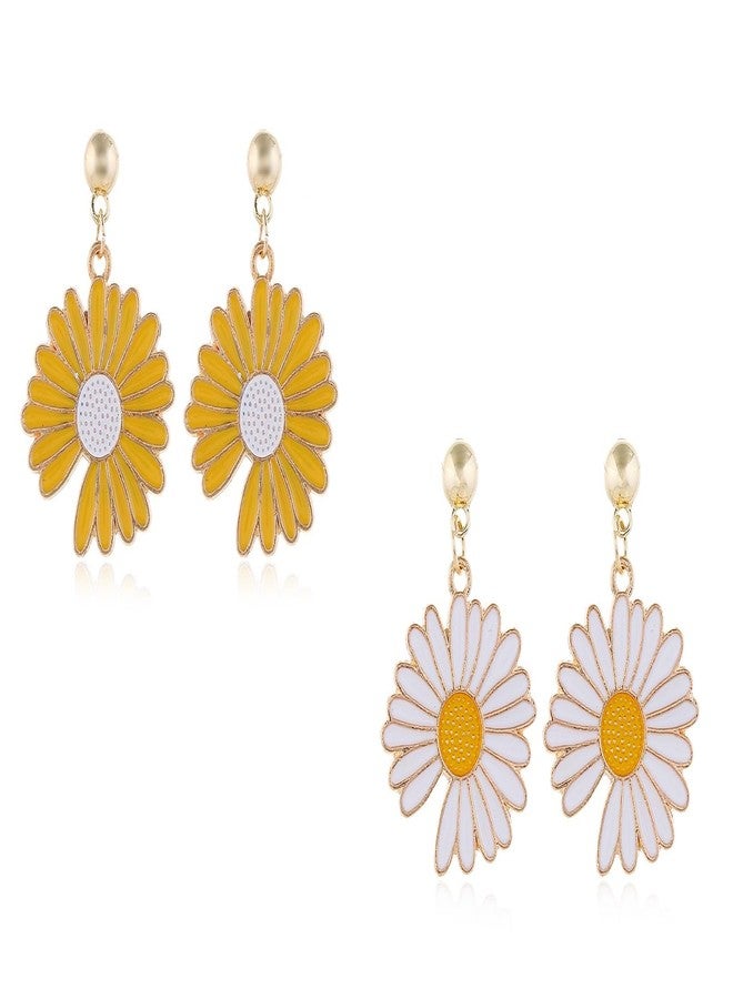 El Regalo 2 Pairs Daisy Flower Earrings for Girls & Women- Cute Yellow & White Flower/Floral Earrings - Image 1