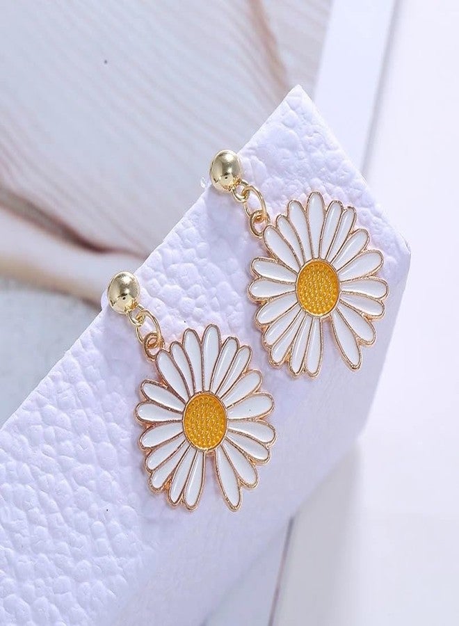 El Regalo 2 Pairs Daisy Flower Earrings for Girls & Women- Cute Yellow & White Flower/Floral Earrings - Image 4
