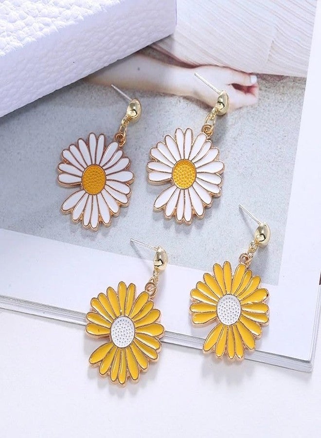 El Regalo 2 Pairs Daisy Flower Earrings for Girls & Women- Cute Yellow & White Flower/Floral Earrings - Image 2