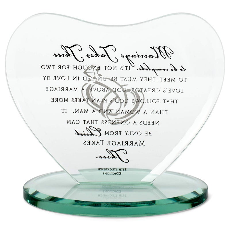 Dicksons Marriage Takes Three Heart Shaped Black Letter 7 x 7.5 Glass Table Top Sign Plaque - Image 4
