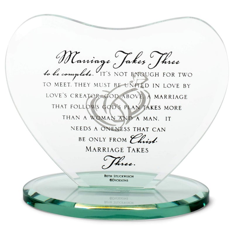 Dicksons Marriage Takes Three Heart Shaped Black Letter 7 x 7.5 Glass Table Top Sign Plaque - Image 3