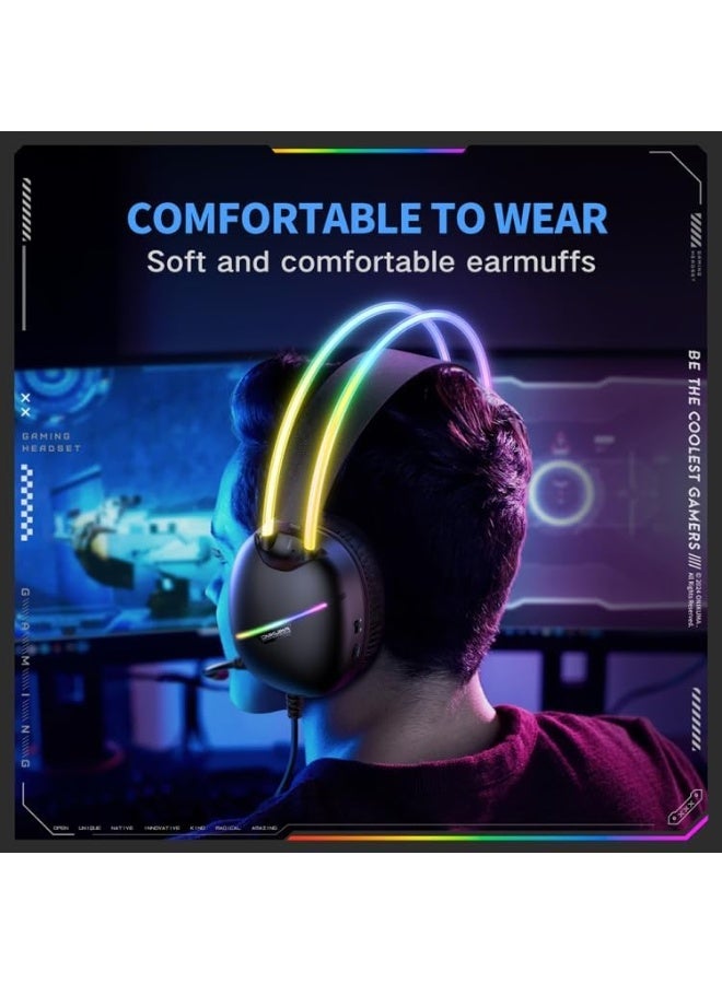 onikuma X33 RGB Gaming Headset – 50mm Stereo Drivers, Noise Cancelling Microphone, RGB Lighting & Multi-Platform Gaming Headphones (Black) - Image 3