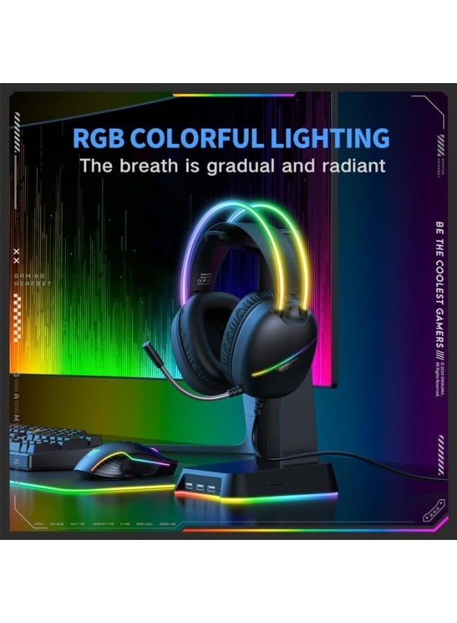 onikuma X33 RGB Gaming Headset – 50mm Stereo Drivers, Noise Cancelling Microphone, RGB Lighting & Multi-Platform Gaming Headphones (Black) - Image 2